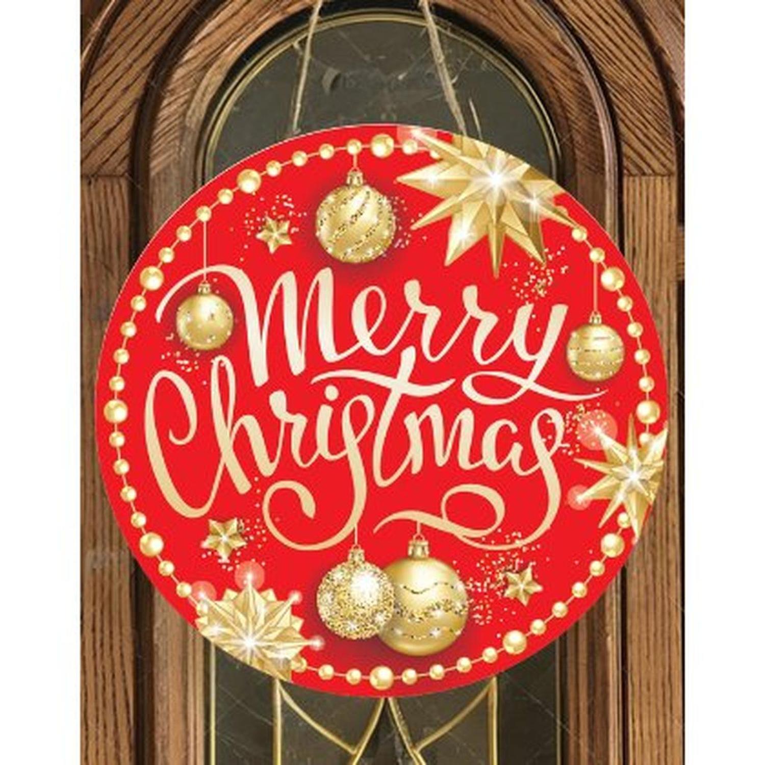 Merry Christmas Red Gold Round Sign
