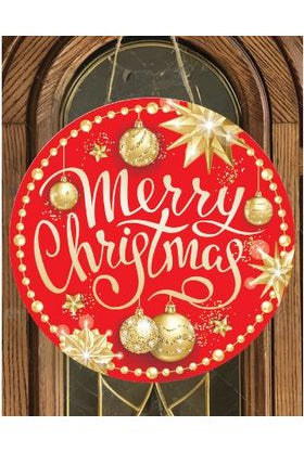 Merry Christmas Red Gold Round Sign - Wreath Enhancement - Michelle's aDOORable Creations - Signature Signs
