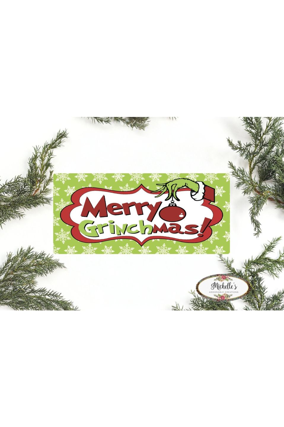 Merry Grinchmas Snowflake Sign - Wreath Enhancement - Michelle's aDOORable Creations - Signature Signs