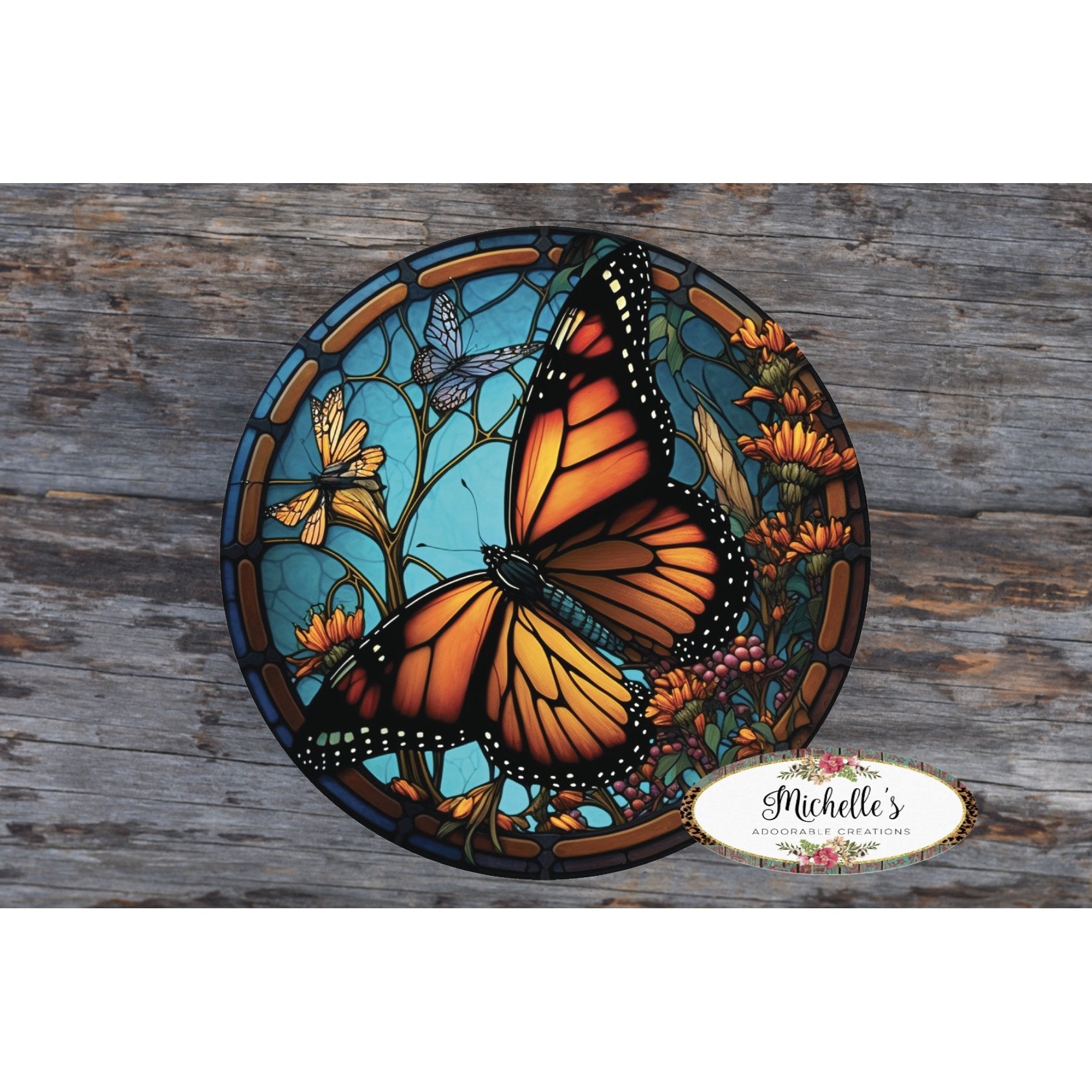 Shop For Monarch Faux Stained Glass Butterfly Sign - Wreath Enhancement at Michelle's aDOORable Creations