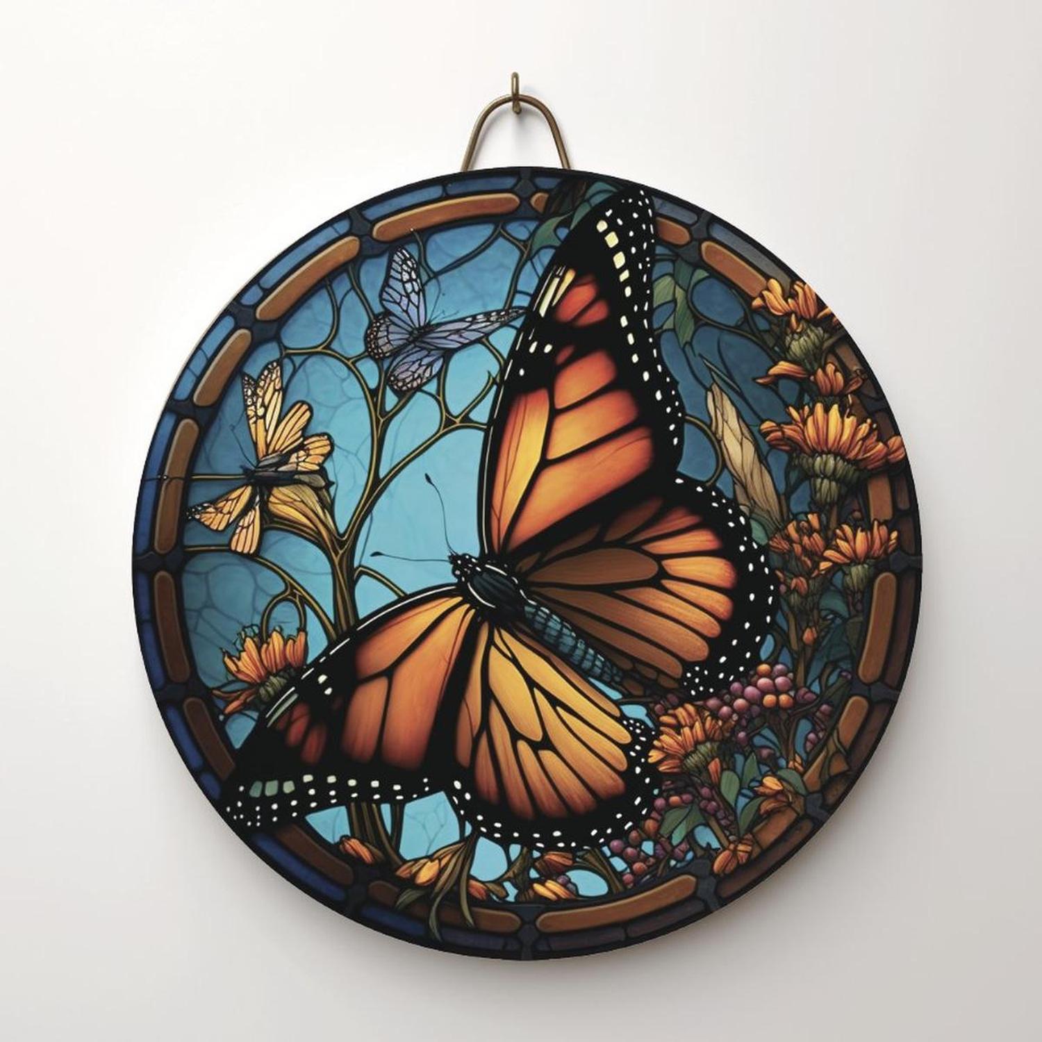 Monarch Faux Stained Glass Butterfly Sign
