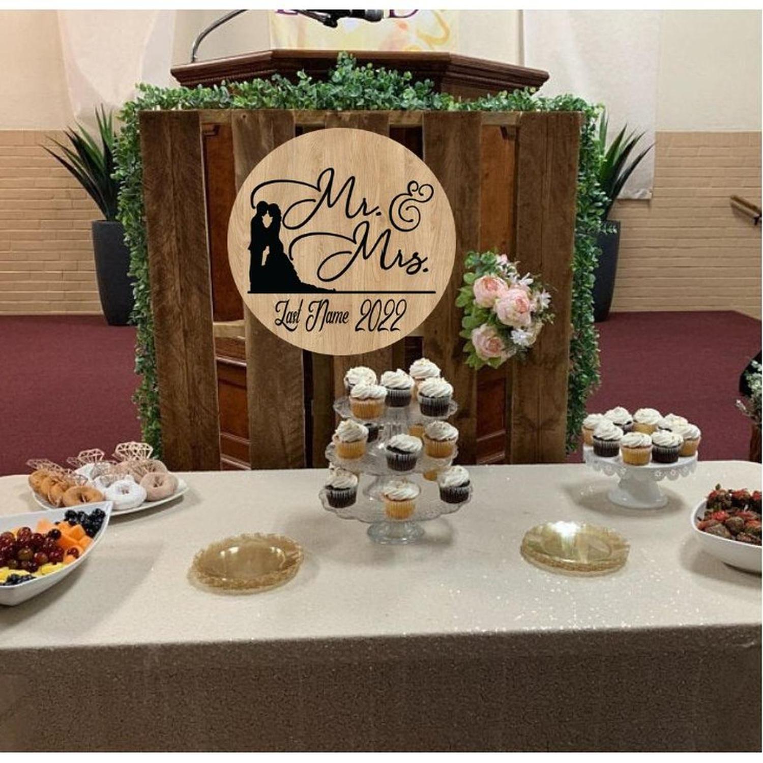 Shop For Mr and Mrs Wedding Round Sign - Wreath Enhancement at Michelle's aDOORable Creations