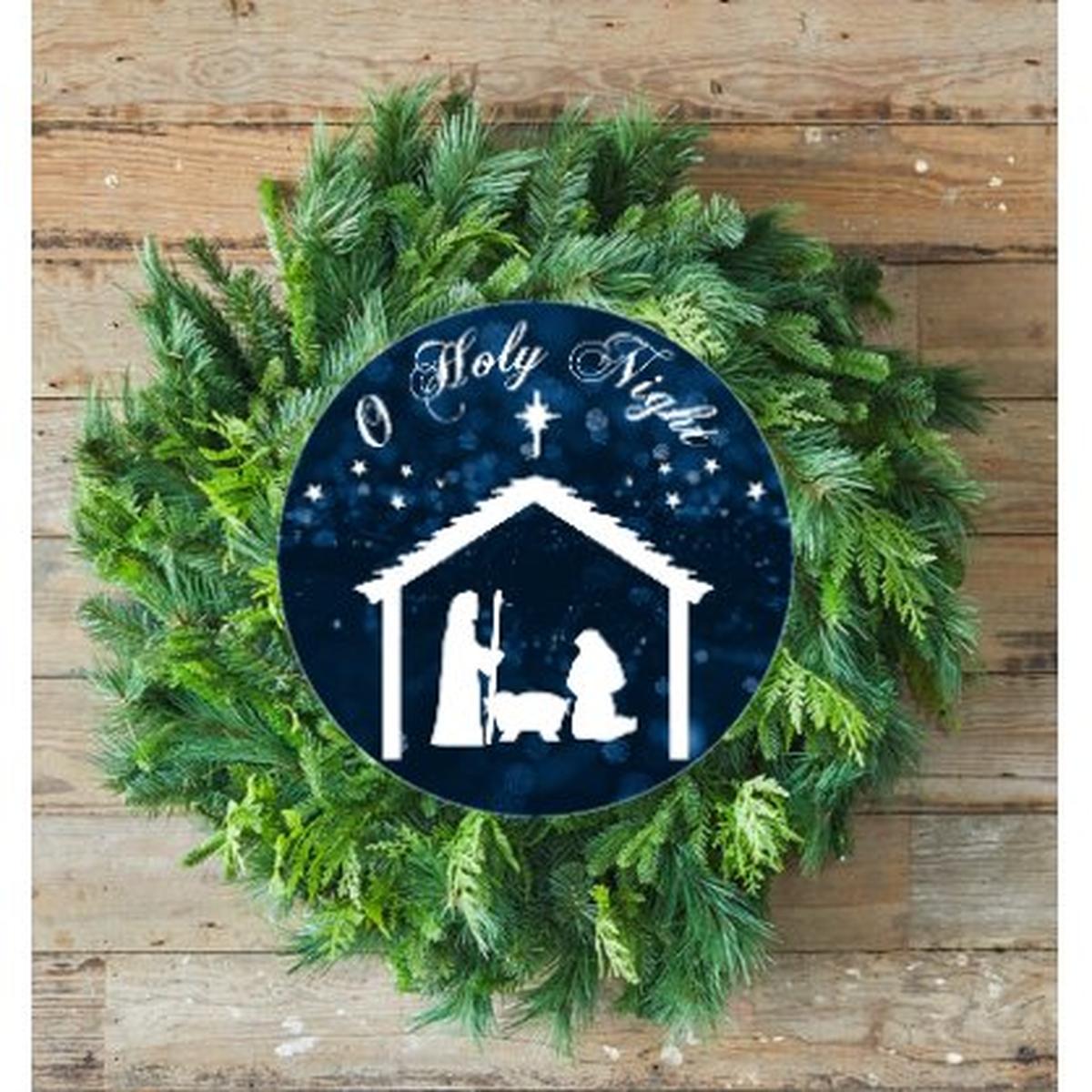 Shop For O Holy Night Round Sign - Wreath Enhancement at Michelle's aDOORable Creations