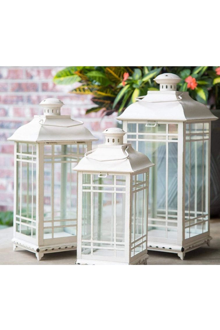 Shop For Off - White Metal and Glass Lanterns (Set of 3) at Michelle's aDOORable Creations