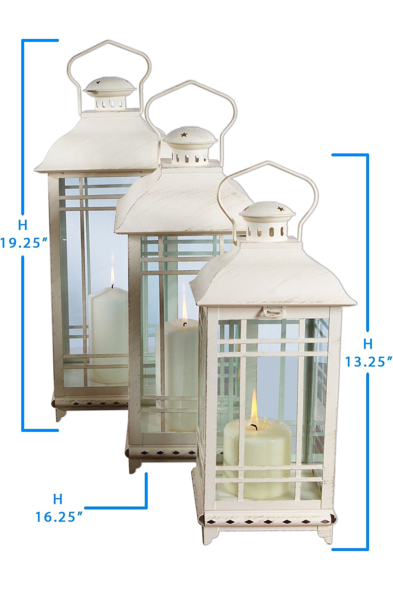 Shop For Off - White Metal and Glass Lanterns (Set of 3) at Michelle's aDOORable Creations