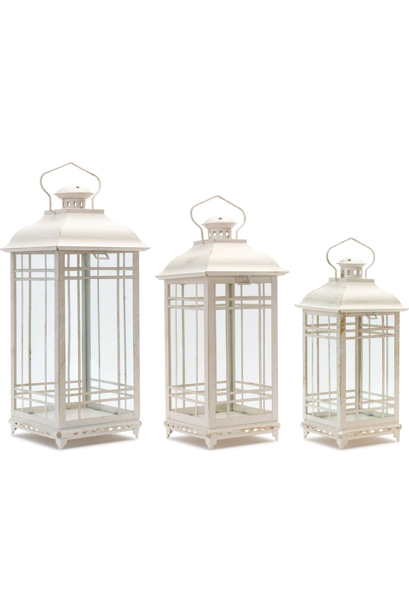 Off-White Metal and Glass Lanterns (Set of 3) - Michelle's aDOORable Creations - Lantern