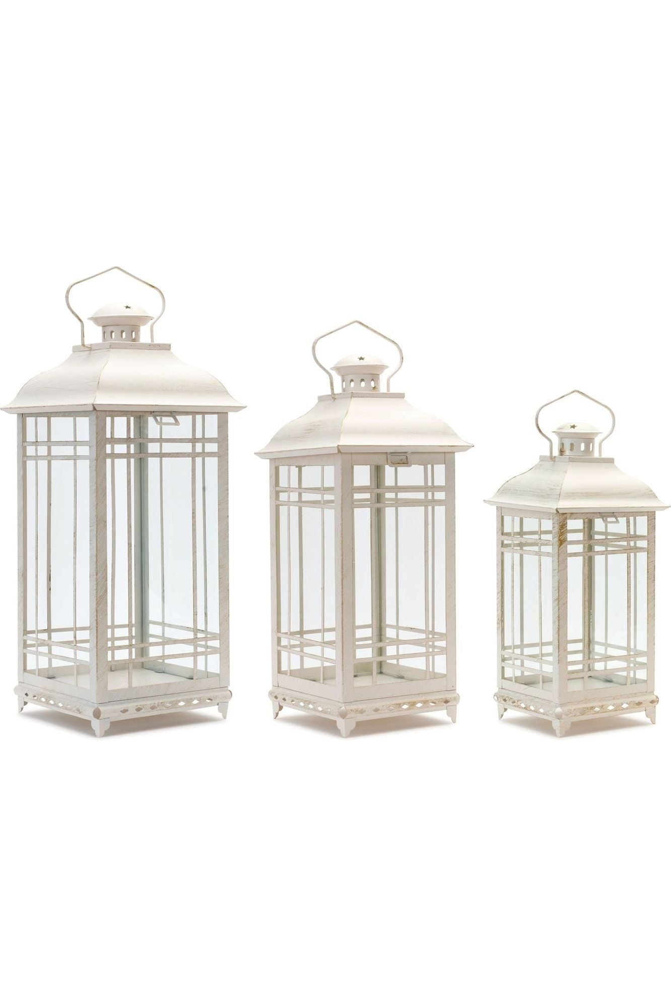 Shop For Off - White Metal and Glass Lanterns (Set of 3) at Michelle's aDOORable Creations