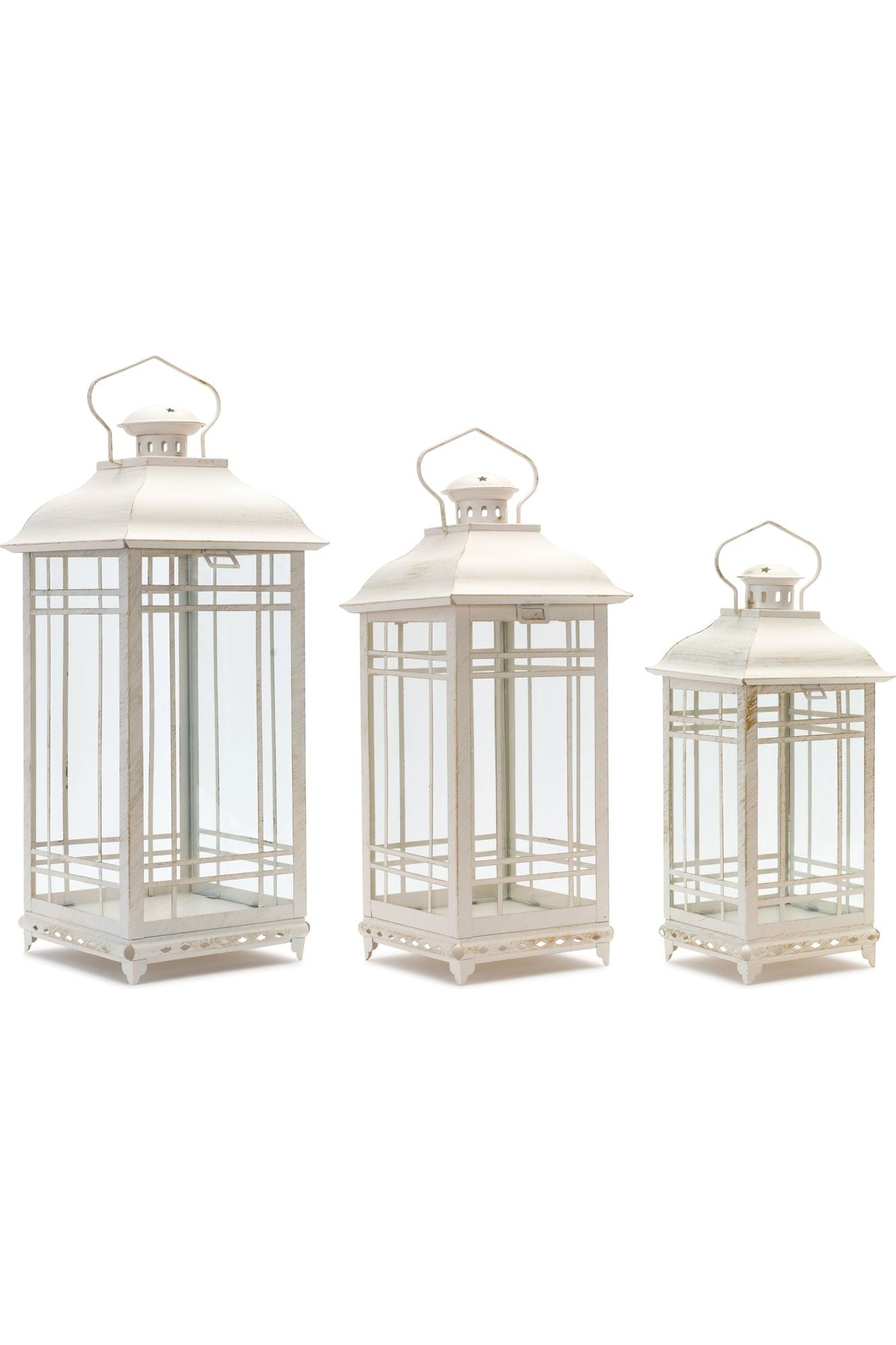 Shop For Off - White Metal and Glass Lanterns (Set of 3) at Michelle's aDOORable Creations