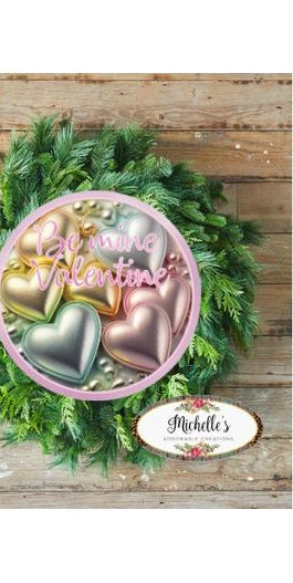 Pastel Be Mine Faux 3D Hearts Round Sign - Wreath Enhancement - Michelle's aDOORable Creations - Signature Signs