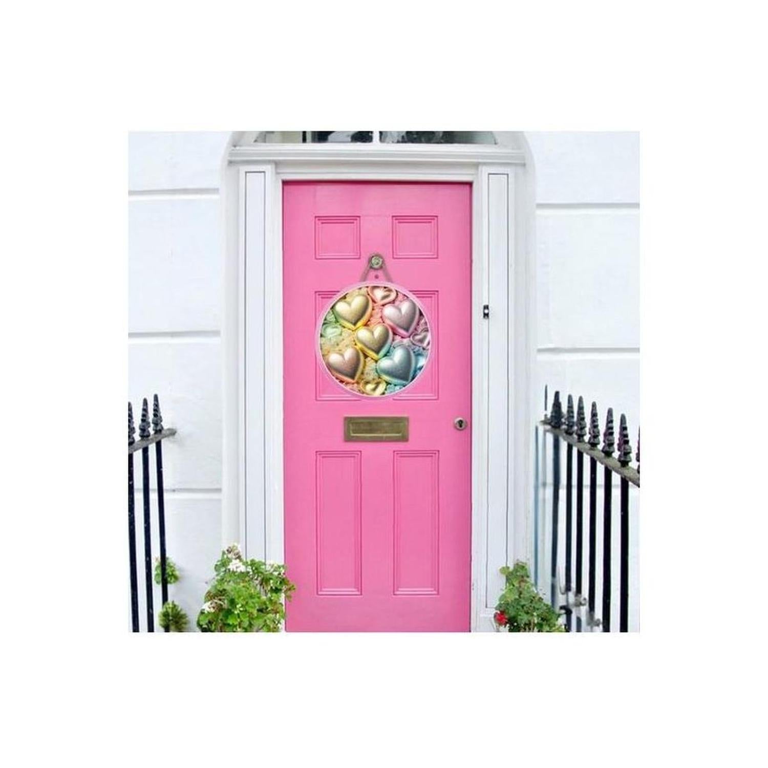 Pastel Faux 3D Hearts Round Sign - Wreath Enhancement