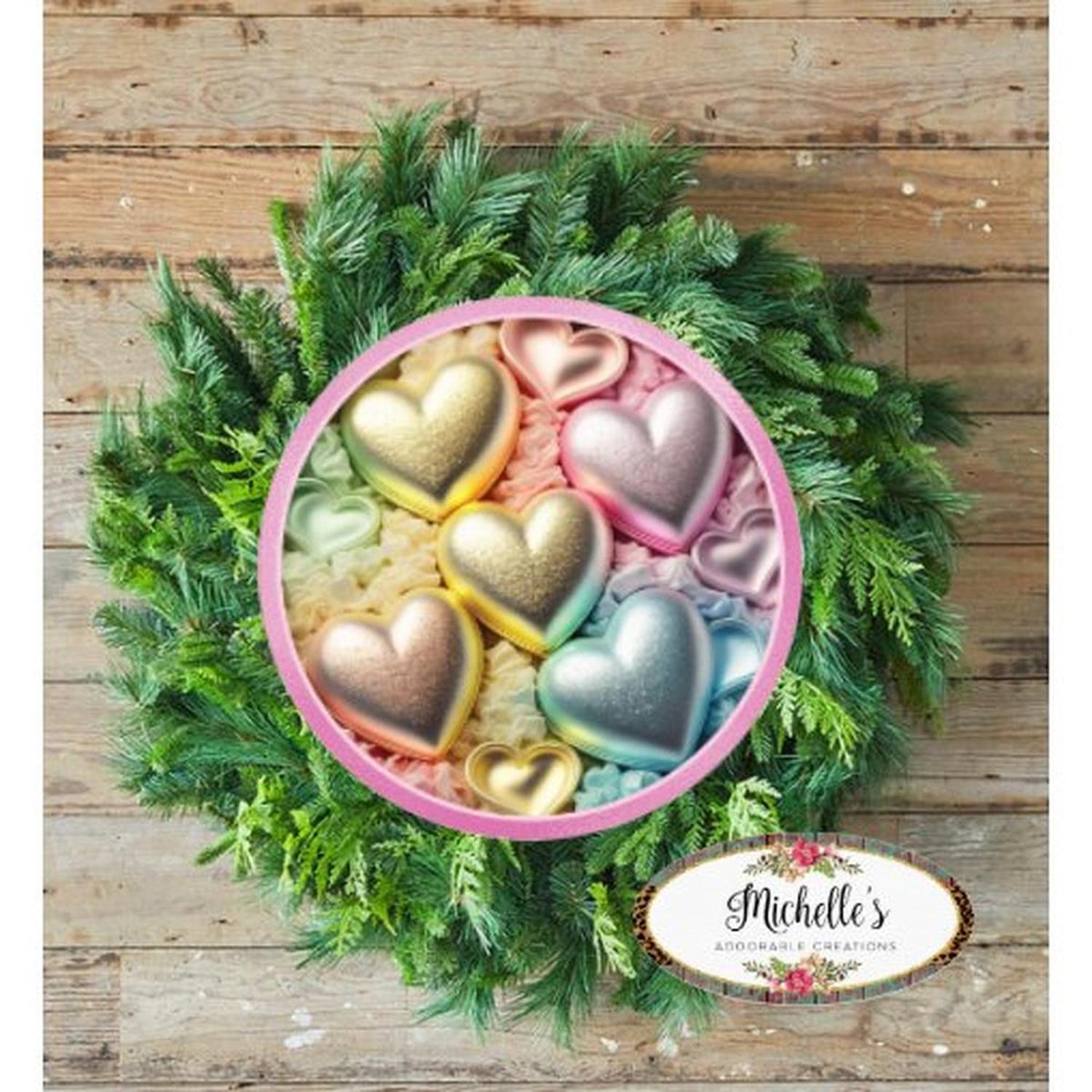 Pastel Faux 3D Hearts Round Sign - Wreath Enhancement