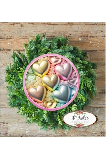 Pastel Faux 3D Hearts Round Sign - Wreath Enhancement - Michelle's aDOORable Creations - Signature Signs