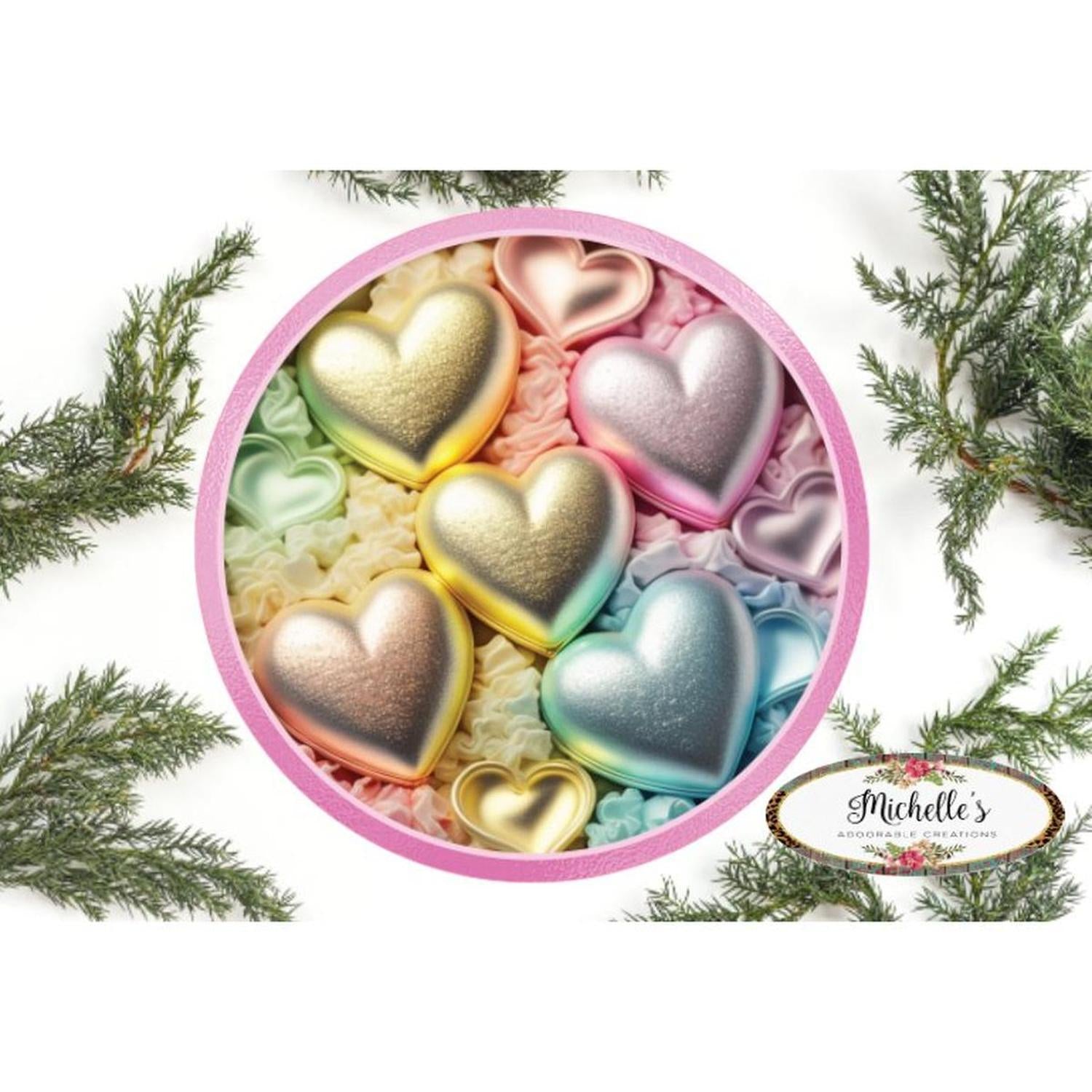 Pastel Faux 3D Hearts Round Sign - Wreath Enhancement