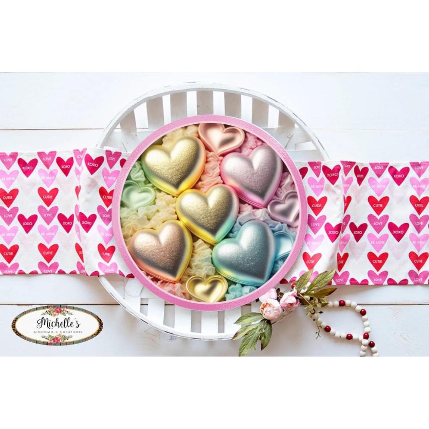 Pastel Faux 3D Hearts Round Sign - Wreath Enhancement