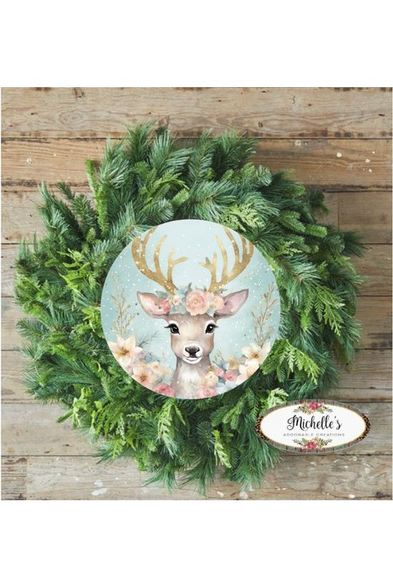 Pastel Watercolor Reindeer Christmas Sign - Wreath Enhancement - Michelle's aDOORable Creations - Signature Signs