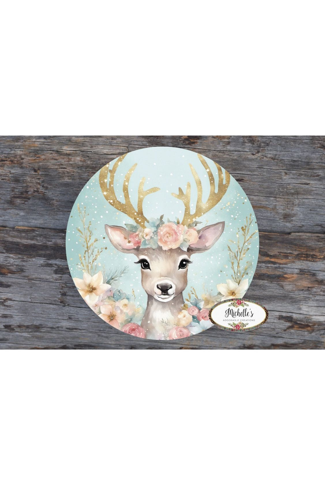 Pastel Watercolor Reindeer Christmas Sign - Wreath Enhancement - Michelle's aDOORable Creations - Signature Signs