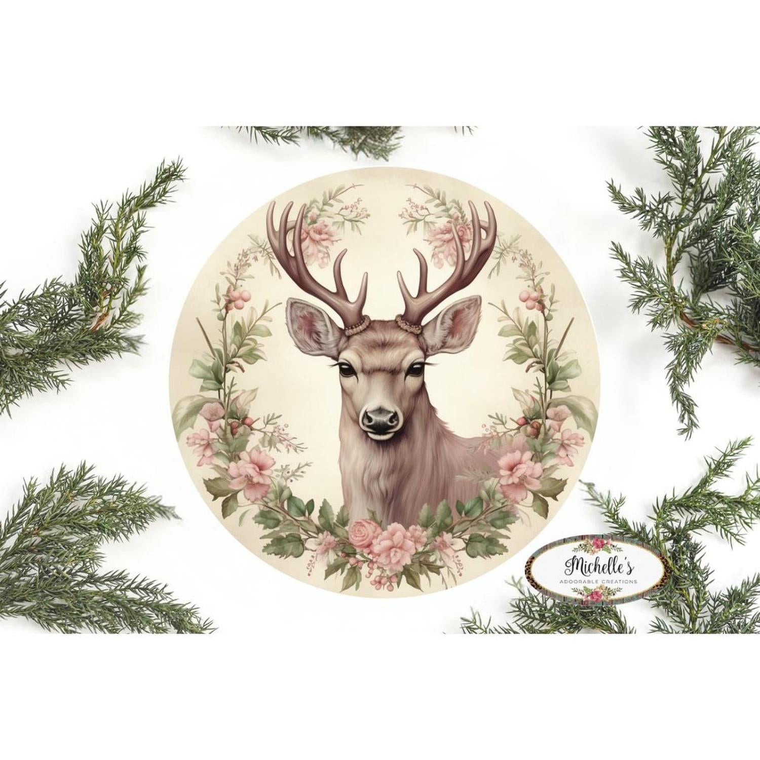 Pastel Winter Victorian Reindeer Sign - Wreath Enhancement