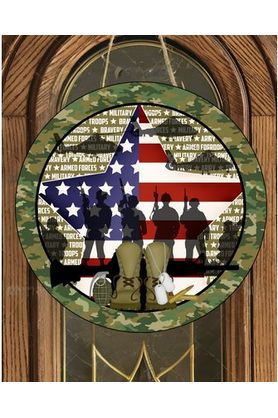 Patriotic Army Armed Forces Round Sign - Wreath Enhancement - Michelle's aDOORable Creations - Signature Signs