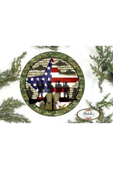 Shop For Patriotic Army Armed Forces Round Sign - Wreath Enhancement
