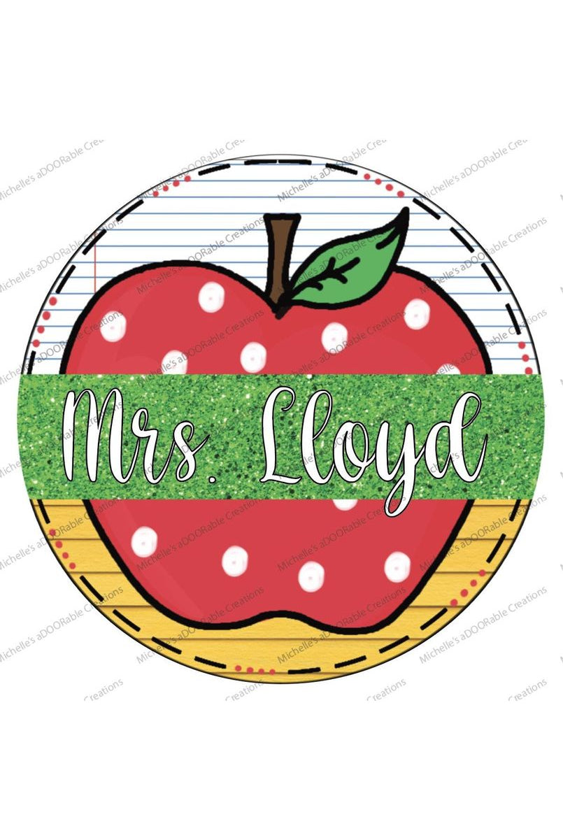Personalized Apple Teacher Wreath Sign - Wreath Enhancement - Michelle's aDOORable Creations - Signature Signs