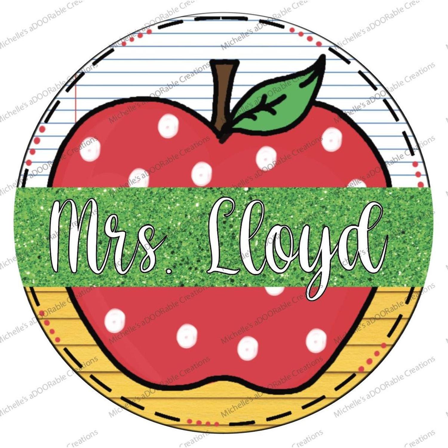 Shop For Personalized Apple Teacher Wreath Sign - Wreath Enhancement at Michelle's aDOORable Creations