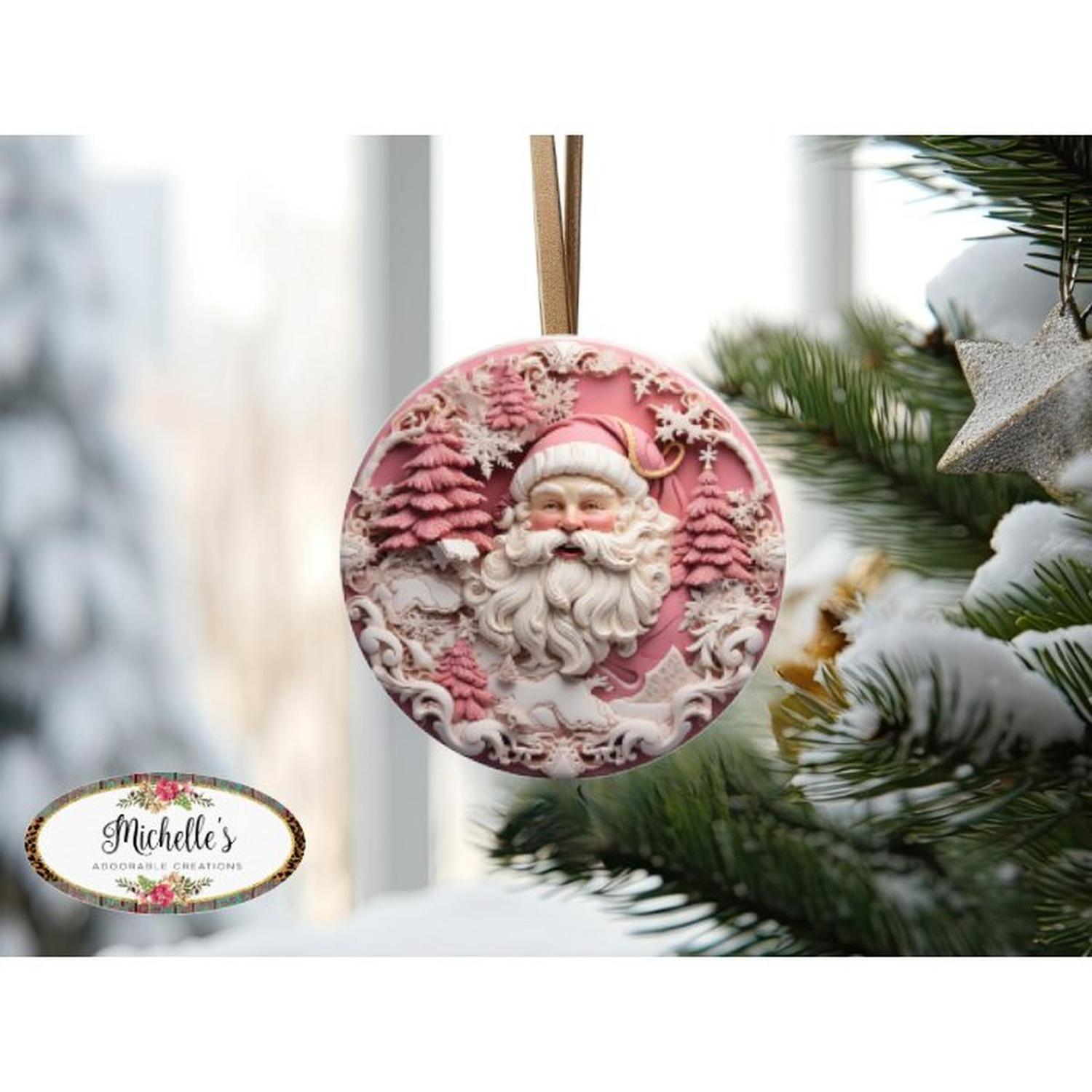 Pink 3D Santa Christmas Sign - Wreath Enhancement
