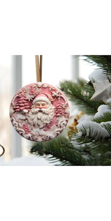 Pink 3D Santa Christmas Sign - Wreath Enhancement - Michelle's aDOORable Creations - Signature Signs