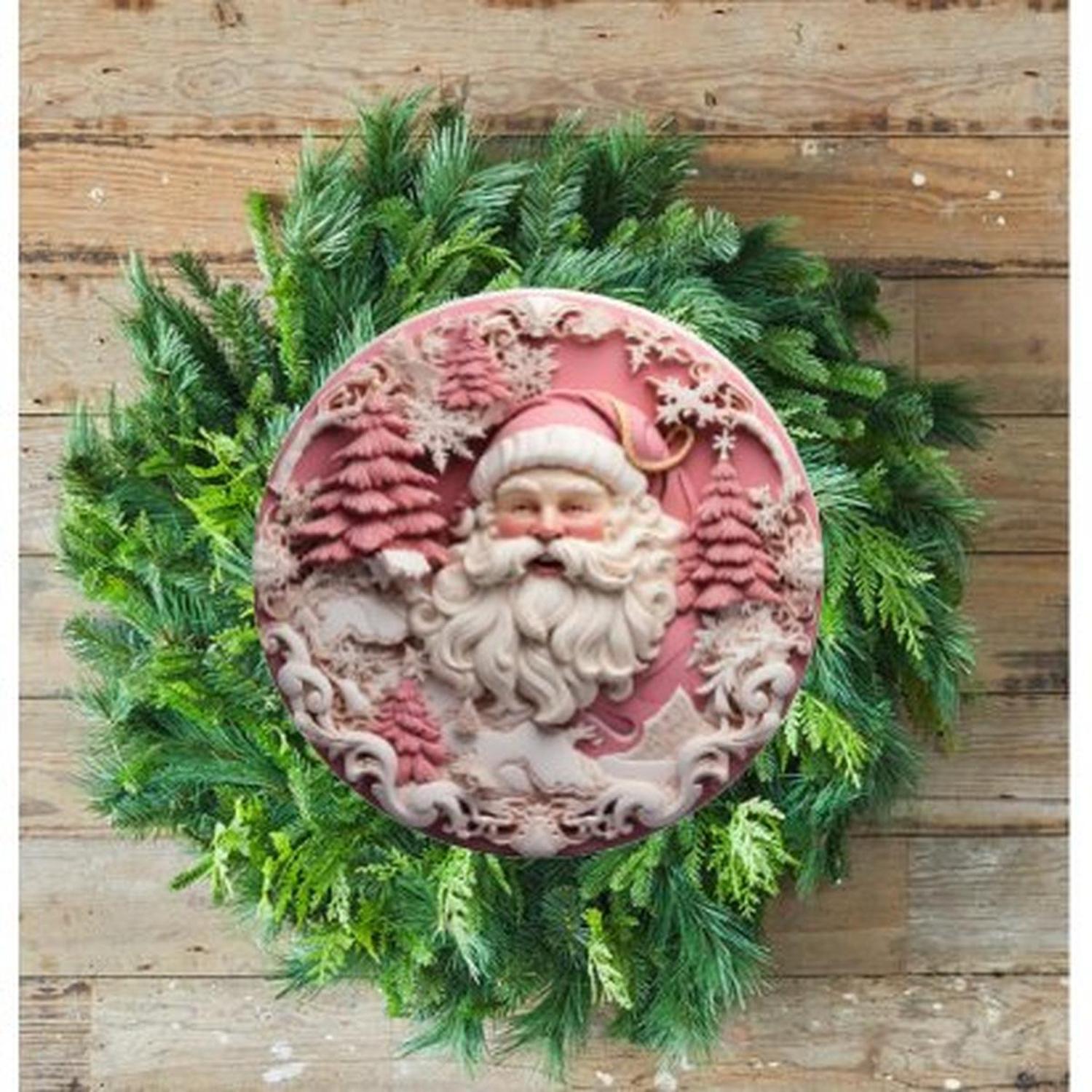 Shop For Pink 3D Santa Christmas Sign - Wreath Enhancement at Michelle's aDOORable Creations