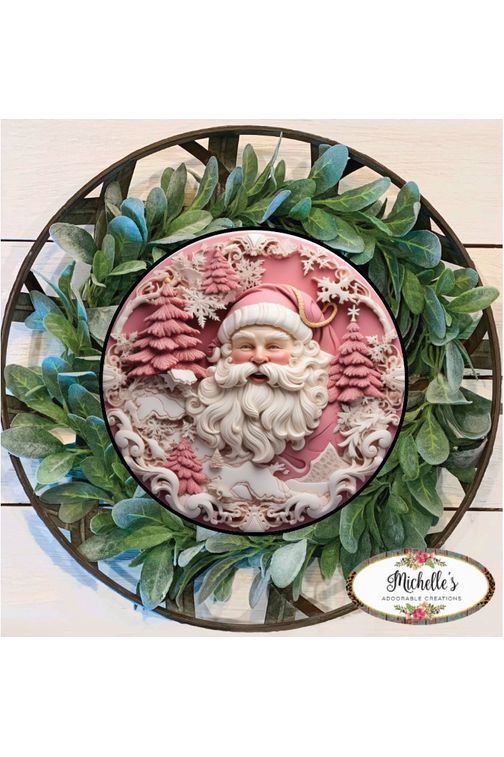 Shop For Pink 3D Santa Christmas Sign - Wreath Enhancement