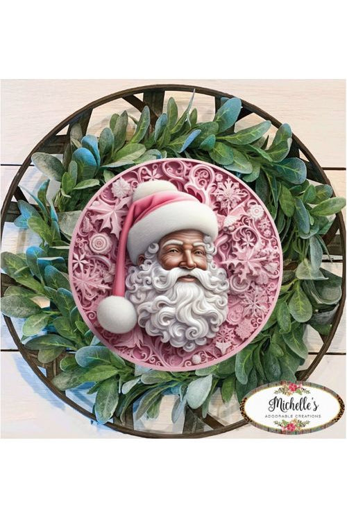 Pink African American Faux 3D Santa Sign - Wreath Enhancement - Michelle's aDOORable Creations - Signature Signs