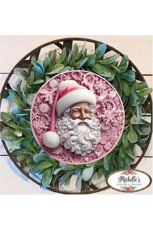 Shop For Pink African American Faux 3D Santa Sign - Wreath Enhancement at Michelle's aDOORable Creations