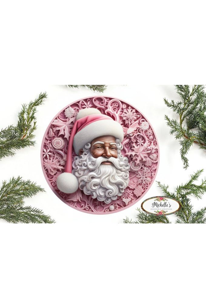 Pink African American Faux 3D Santa Sign - Wreath Enhancement - Michelle's aDOORable Creations - Signature Signs