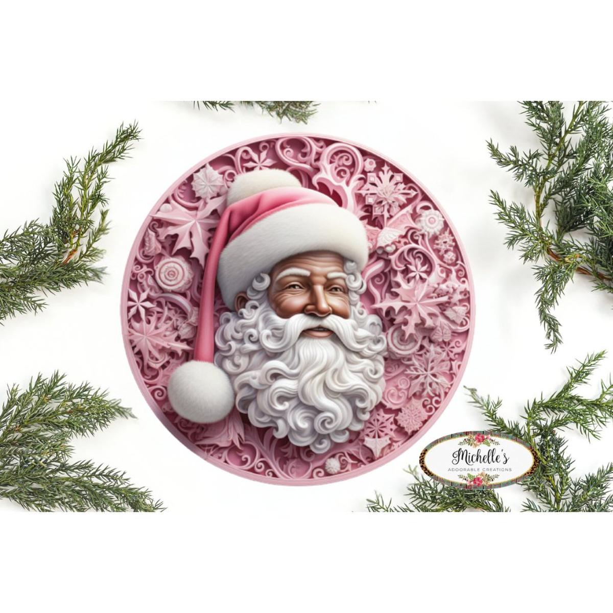 Shop For Pink African American Faux 3D Santa Sign - Wreath Enhancement at Michelle's aDOORable Creations