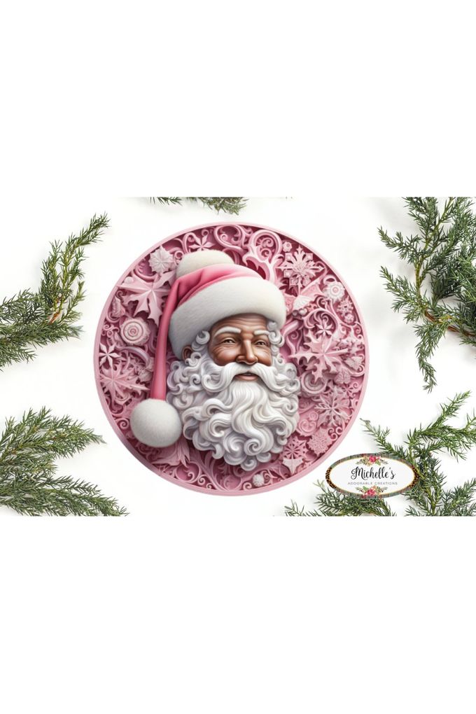 Shop For Pink African American Faux 3D Santa Sign - Wreath Enhancement at Michelle's aDOORable Creations