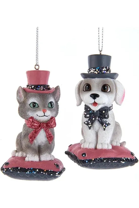 Shop For Pink and Pewter Dog or Cat On Pillow Ornament E0780