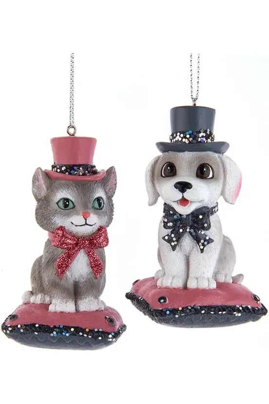 Pink and Pewter Dog or Cat On Pillow Ornament - Michelle's aDOORable Creations - Holiday Ornaments