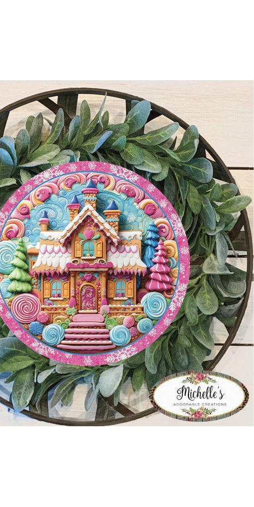Pink Candy Gingerbread Cookie House Faux 3D Sign - Wreath Enhancement - Michelle's aDOORable Creations - Signature Signs