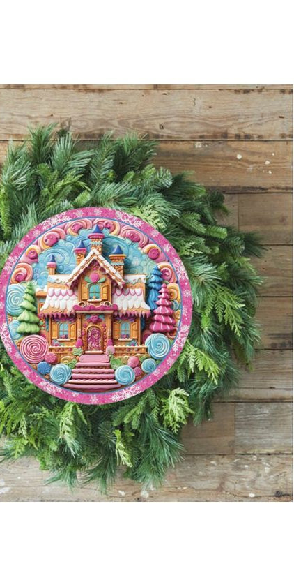 Pink Candy Gingerbread Cookie House Faux 3D Sign - Wreath Enhancement - Michelle's aDOORable Creations - Signature Signs