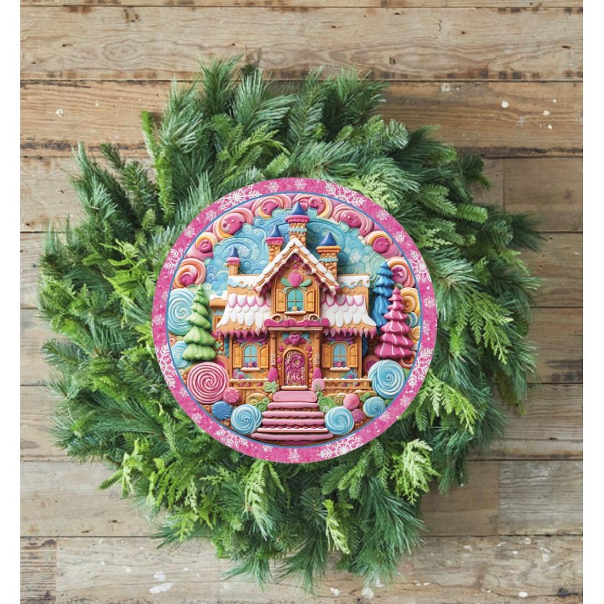 Shop For Pink Candy Gingerbread Cookie House Faux 3D Sign - Wreath Enhancement at Michelle's aDOORable Creations