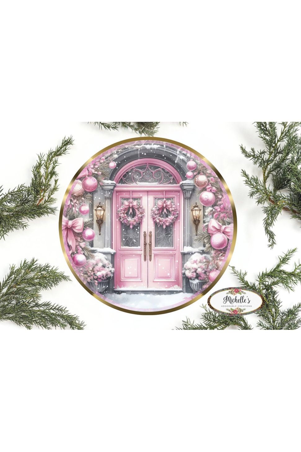Shop For Pink Christmas Door Round Sign - Wreath Enhancement