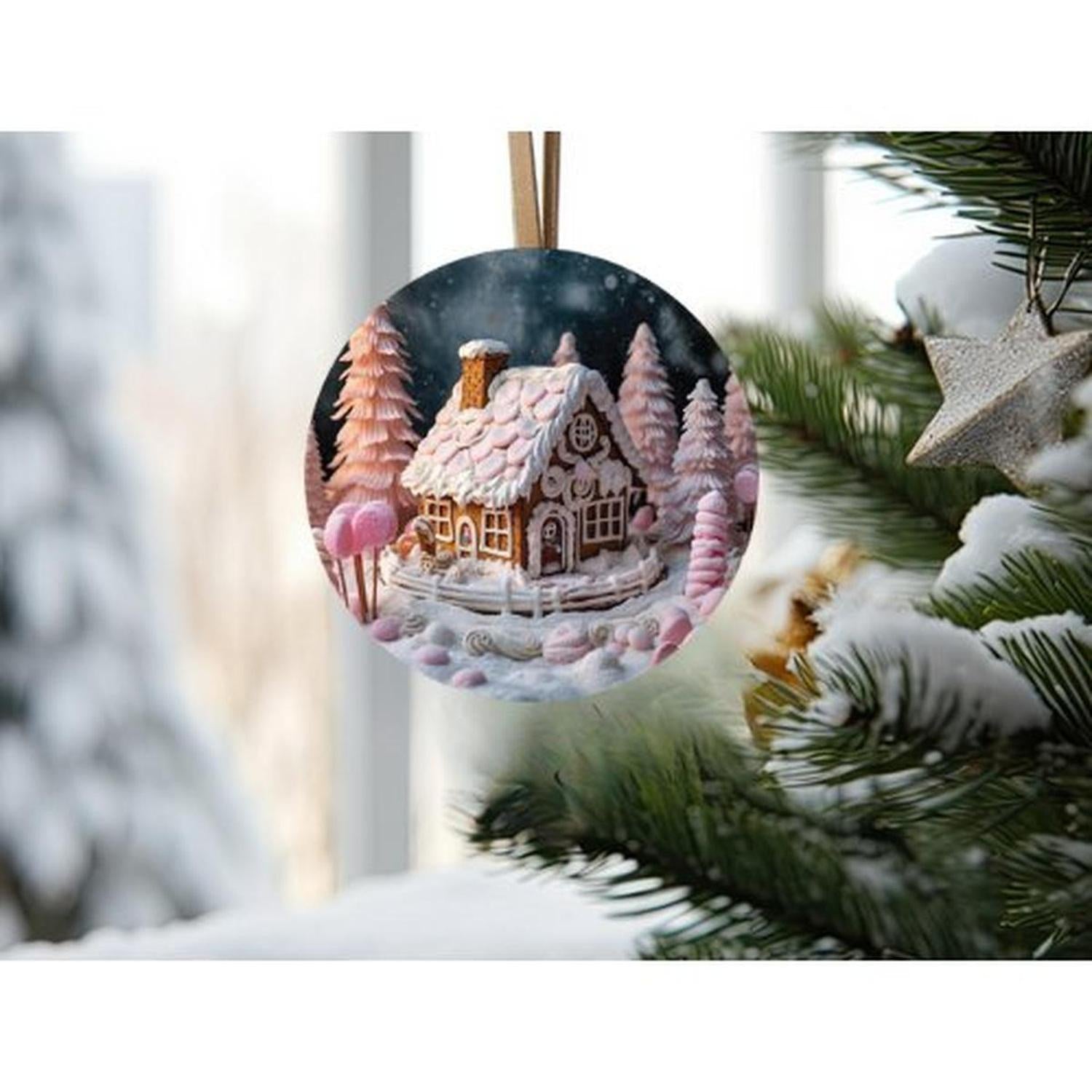 Pink Gingerbread House Christmas Sign - Wreath Enhancement