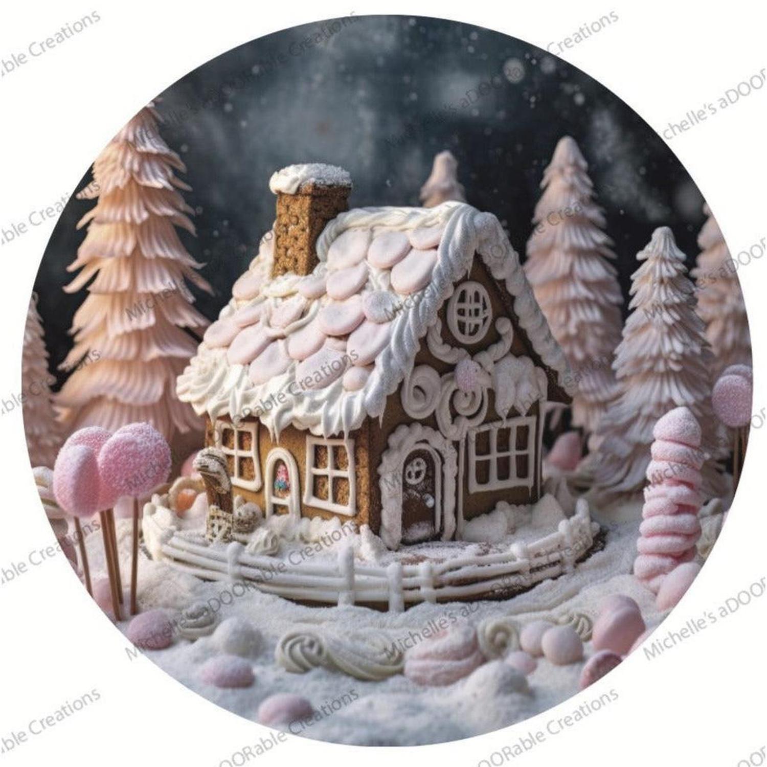 Shop For Pink Gingerbread House Christmas Sign - Wreath Enhancement at Michelle's aDOORable Creations