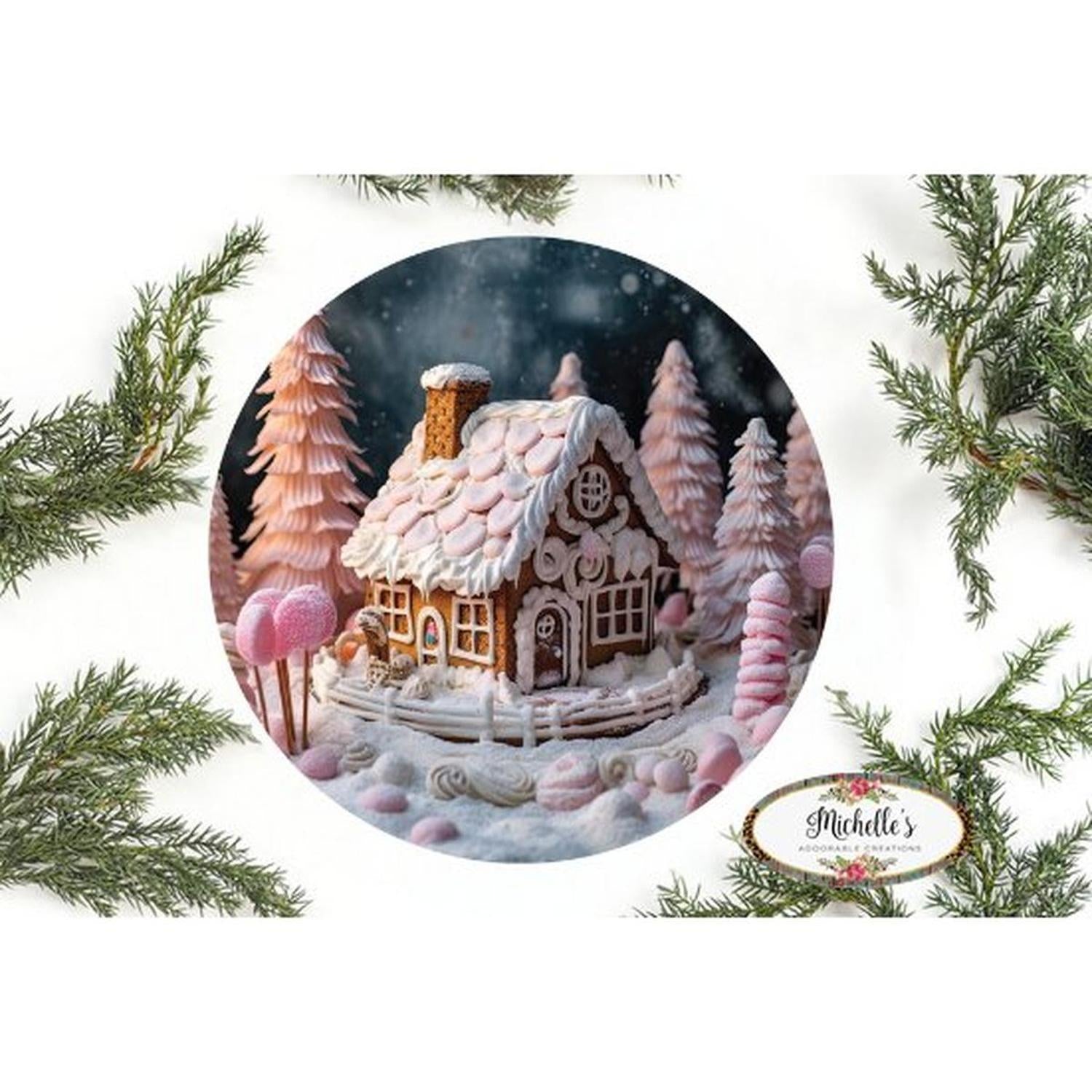 Pink Gingerbread House Christmas Sign - Wreath Enhancement