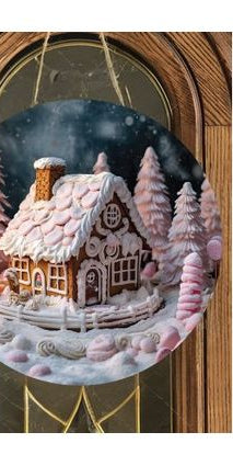 Pink Gingerbread House Christmas Sign - Wreath Enhancement - Michelle's aDOORable Creations - Signature Signs