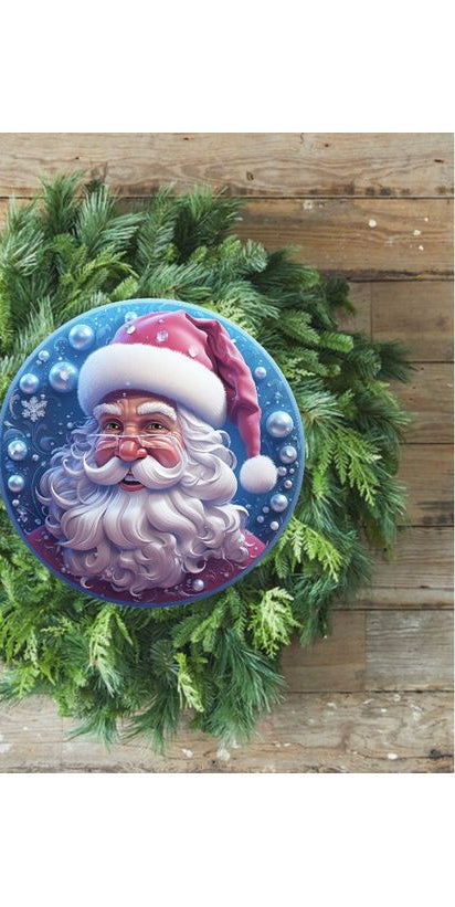 Pink Ice Blue 3D Santa Christmas Sign - Wreath Enhancement - Michelle's aDOORable Creations - Signature Signs