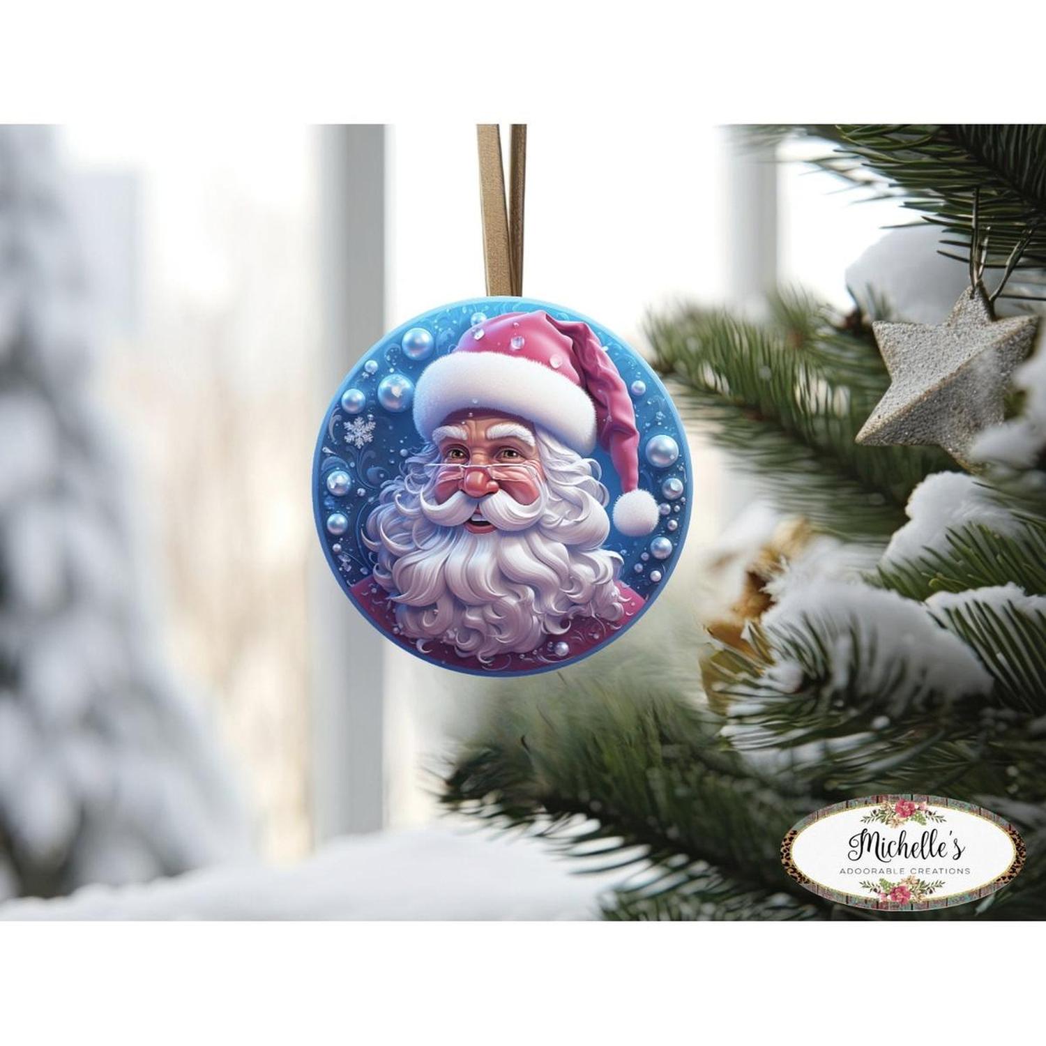 Pink Ice Blue 3D Santa Christmas Sign - Wreath Enhancement