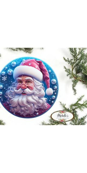 Pink Ice Blue 3D Santa Christmas Sign - Wreath Enhancement - Michelle's aDOORable Creations - Signature Signs