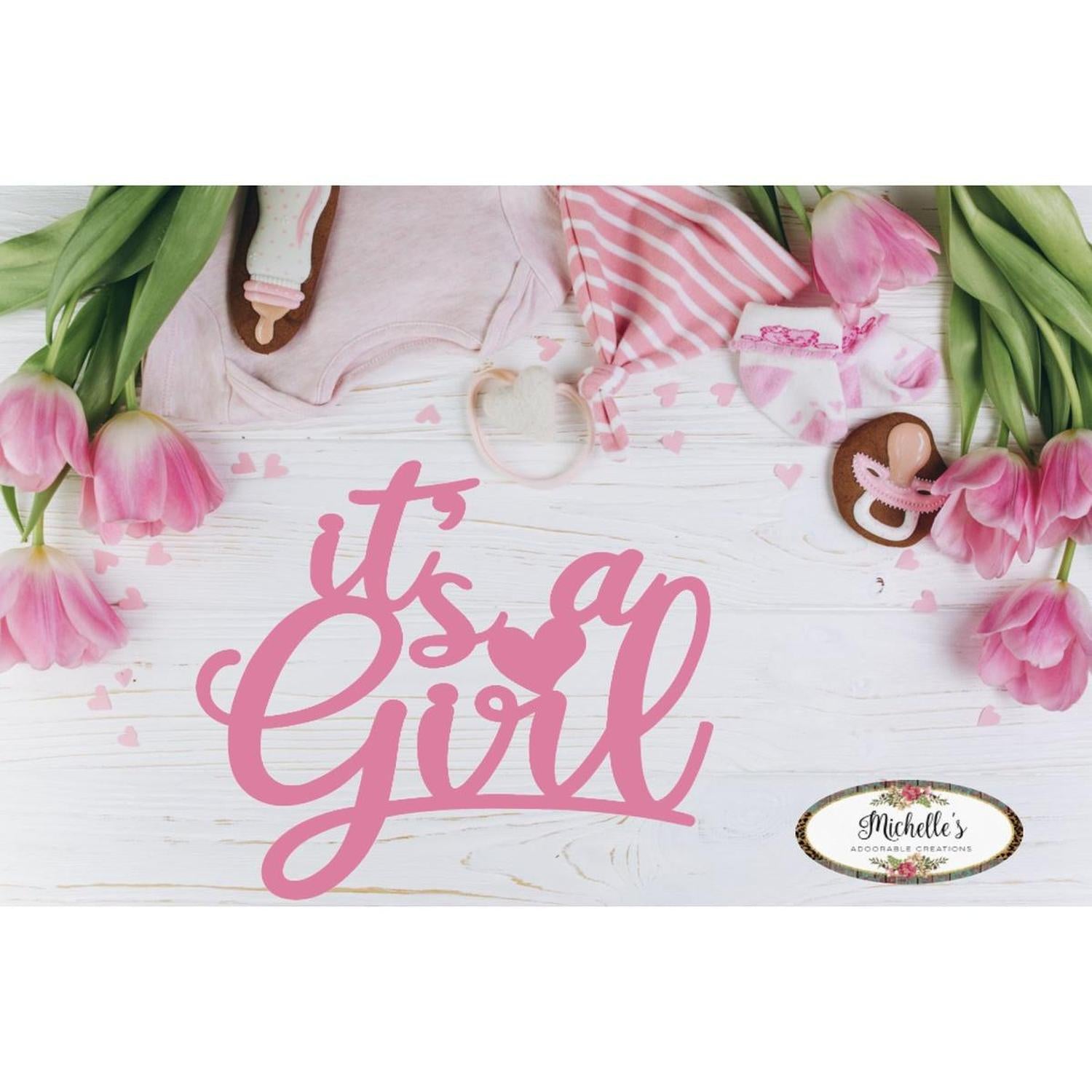 Shop For Pink It's a Girl Script Word Wood Cutout at Michelle's aDOORable Creations