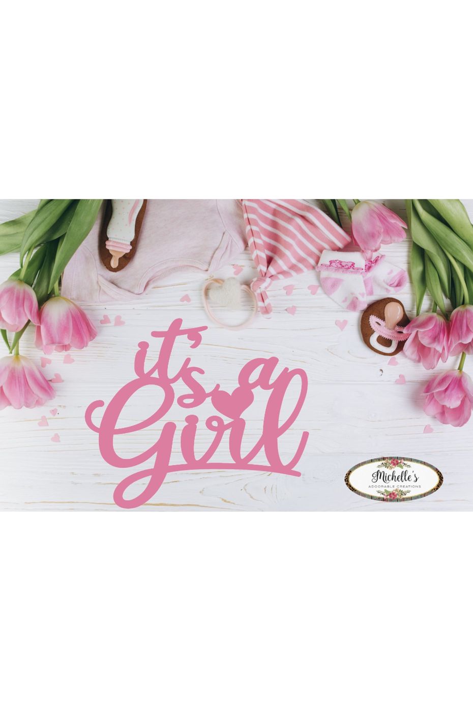 Pink It's a Girl Script Word Wood Cutout - Michelle's aDOORable Creations - Signature Signs