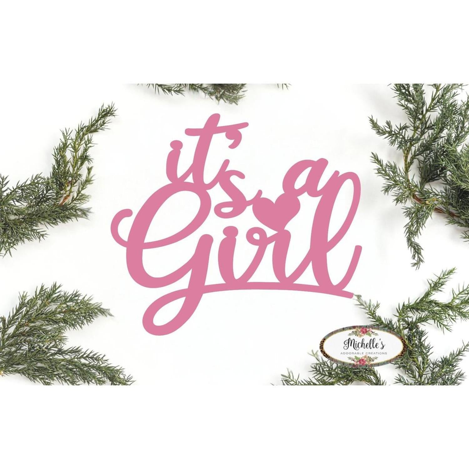 Pink It's a Girl Script Word Wood Cutout